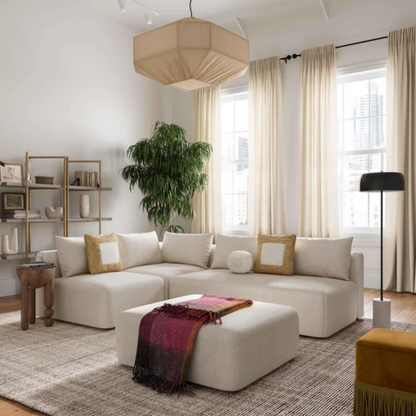 Seluna 4-Piece Linen L-Shaped Armless Modular Sectional, Cream