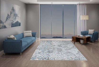 Maximus Icy Scales Indoor | Outdoor Area Rug, Blue & Platinum