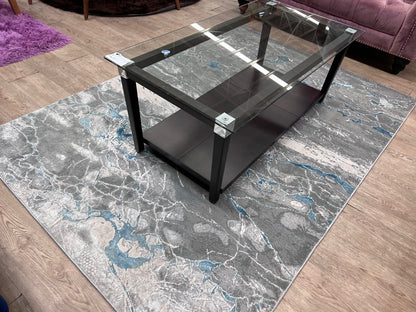 Maximus Dwindling Rivers Indoor | Outdoor Area Rug, Blue & Platinum
