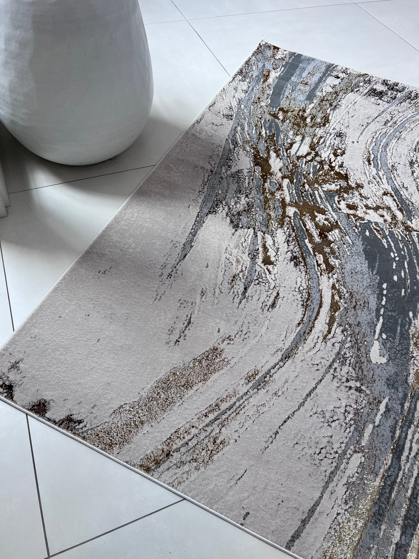 Maximus Time Rift Indoor | Outdoor Area Rug, Gold & Platinum