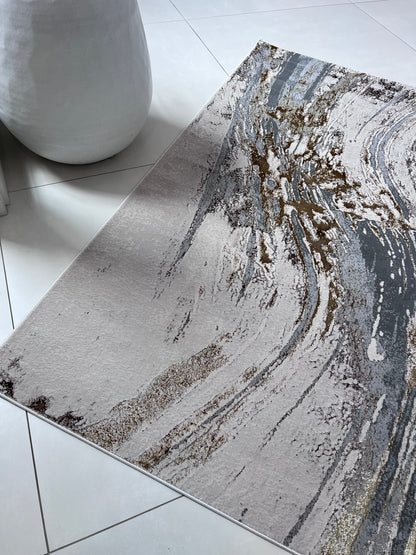 Maximus Time Rift Indoor | Outdoor Area Rug, Gold & Platinum