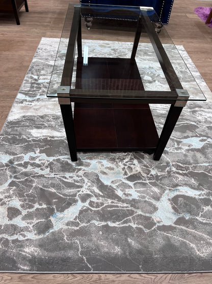 Maximus Dwindling Rivers Indoor | Outdoor Area Rug, Blue & Platinum