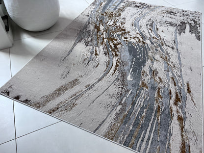 Maximus Time Rift Indoor | Outdoor Area Rug, Gold & Platinum