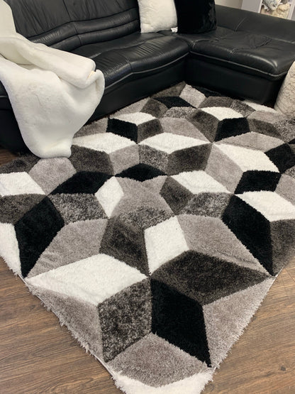 Sorrento 3D Starstruck Shag Area Rug, Grayscale