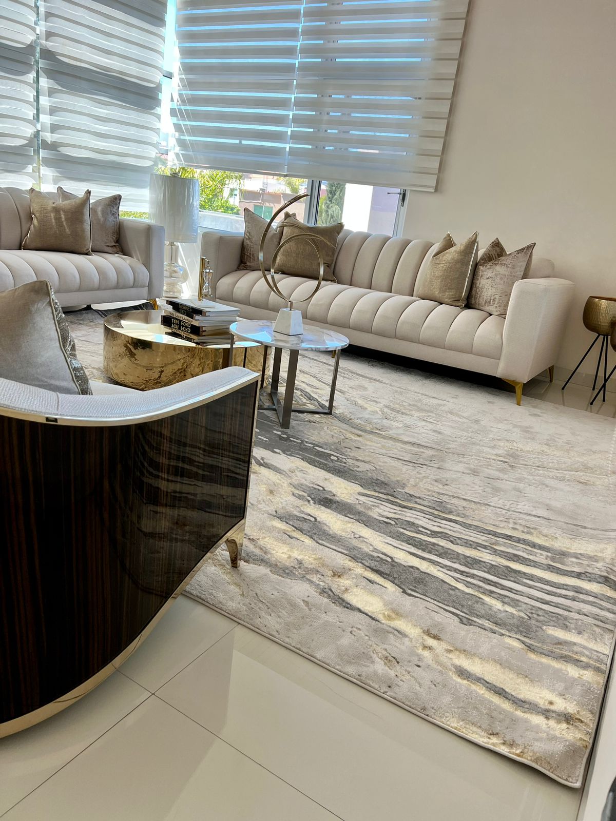 Maximus Time Rift Indoor | Outdoor Area Rug, Gold & Platinum