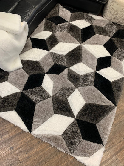 Sorrento 3D Starstruck Shag Area Rug, Grayscale
