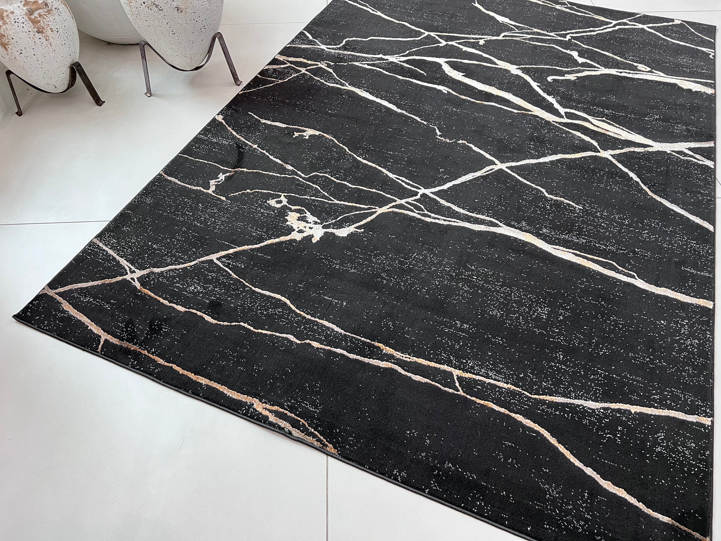 Devo Marble Tempest Area Rug, Platinum & Charcoal