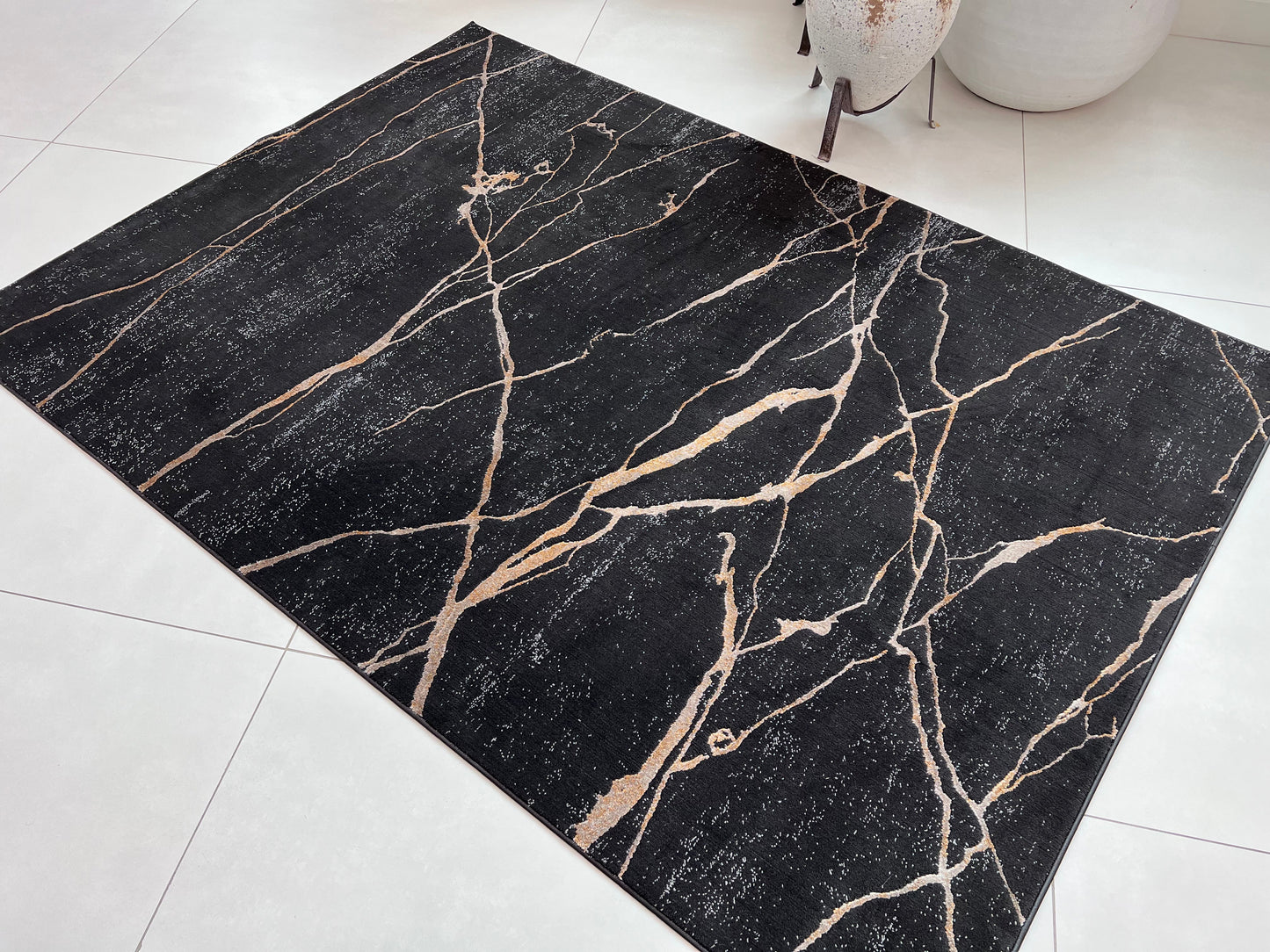 Devo Marble Tempest Area Rug, Platinum & Charcoal