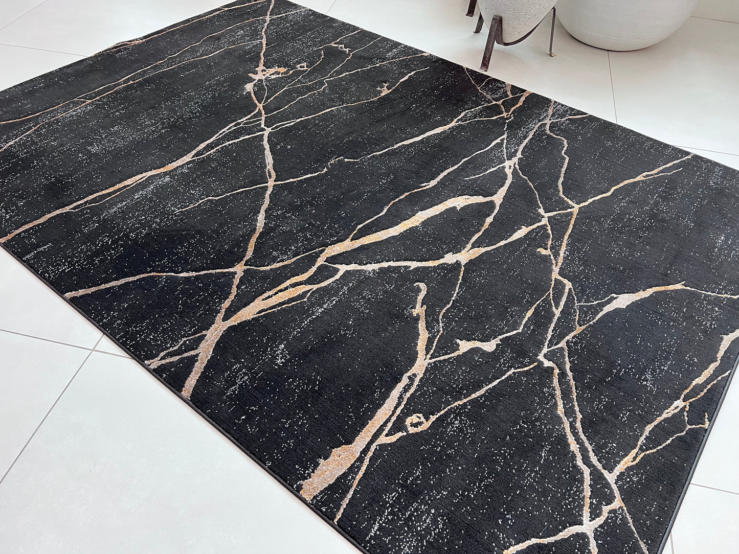 Devo Marble Tempest Area Rug, Platinum & Charcoal