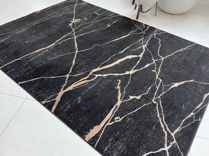 Devo Marble Tempest Area Rug, Platinum & Charcoal