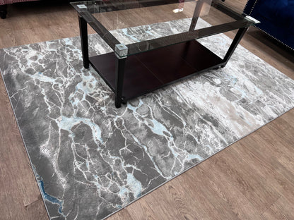 Maximus Dwindling Rivers Indoor | Outdoor Area Rug, Blue & Platinum