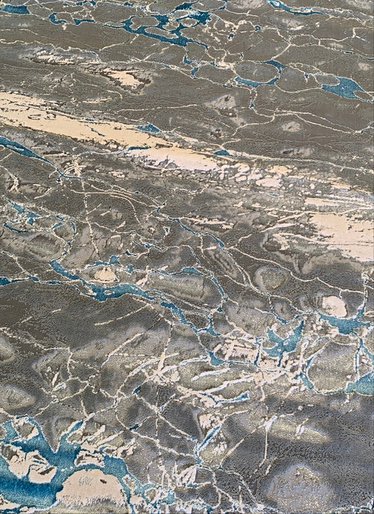 Maximus Dwindling Rivers Indoor | Outdoor Area Rug, Blue & Platinum