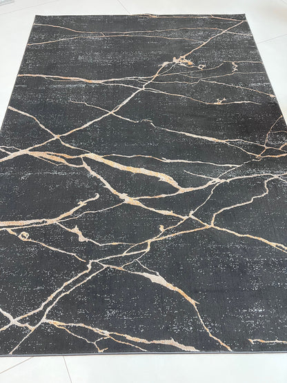 Devo Marble Tempest Area Rug, Platinum & Charcoal