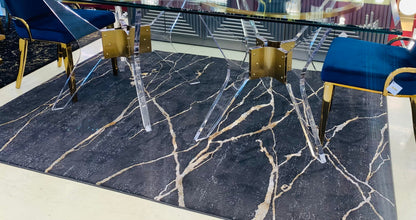 Devo Marble Tempest Area Rug, Platinum & Charcoal