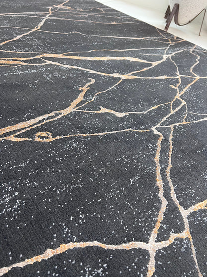 Devo Marble Tempest Area Rug, Platinum & Charcoal