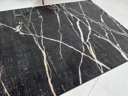Devo Marble Tempest Area Rug, Platinum & Charcoal