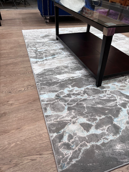 Maximus Dwindling Rivers Indoor | Outdoor Area Rug, Blue & Platinum