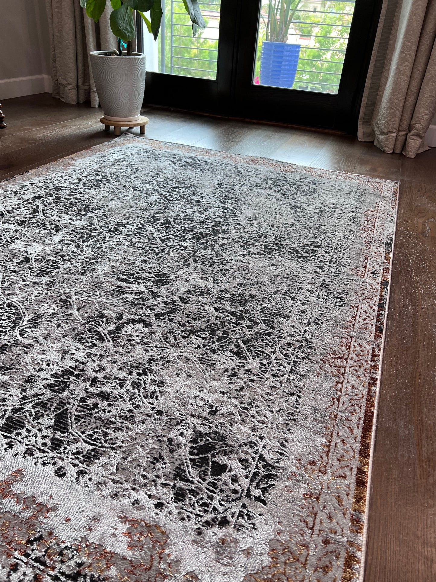 Devo Eroding Multiverse Area Rug, Platinum & Gray
