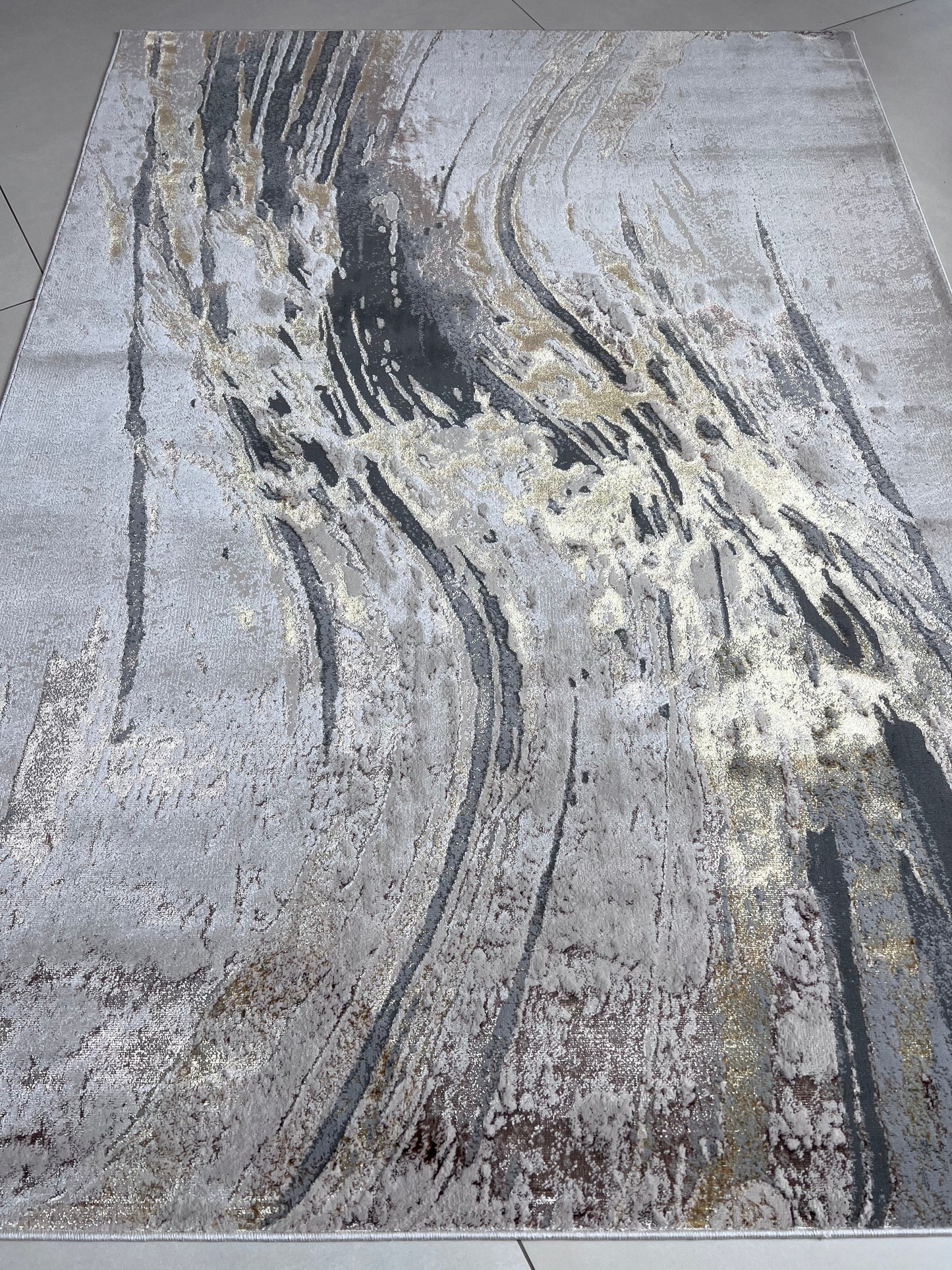 Maximus Time Rift Indoor | Outdoor Area Rug, Gold & Platinum