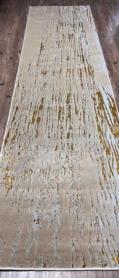 Maximus Golden Rain Indoor | Outdoor Area Rug, Beige & Gold