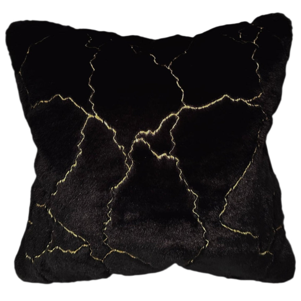 Metallica Marble Black and Gold Faux Fur Pillow